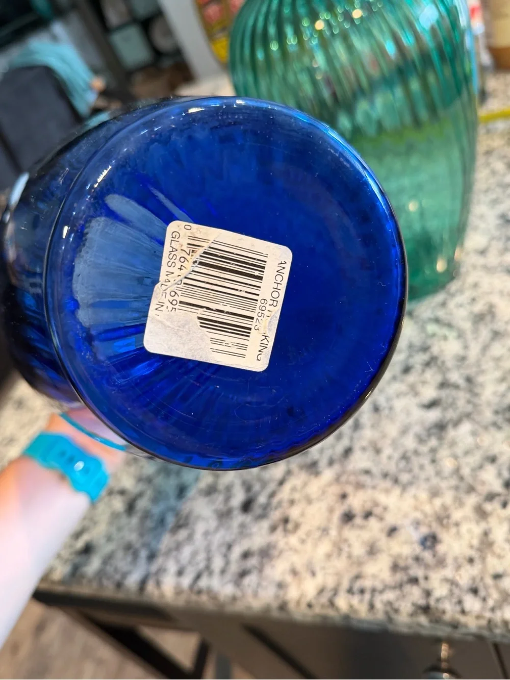 Blue and Teal Ribbed Glass Vases - Anchor Hocking